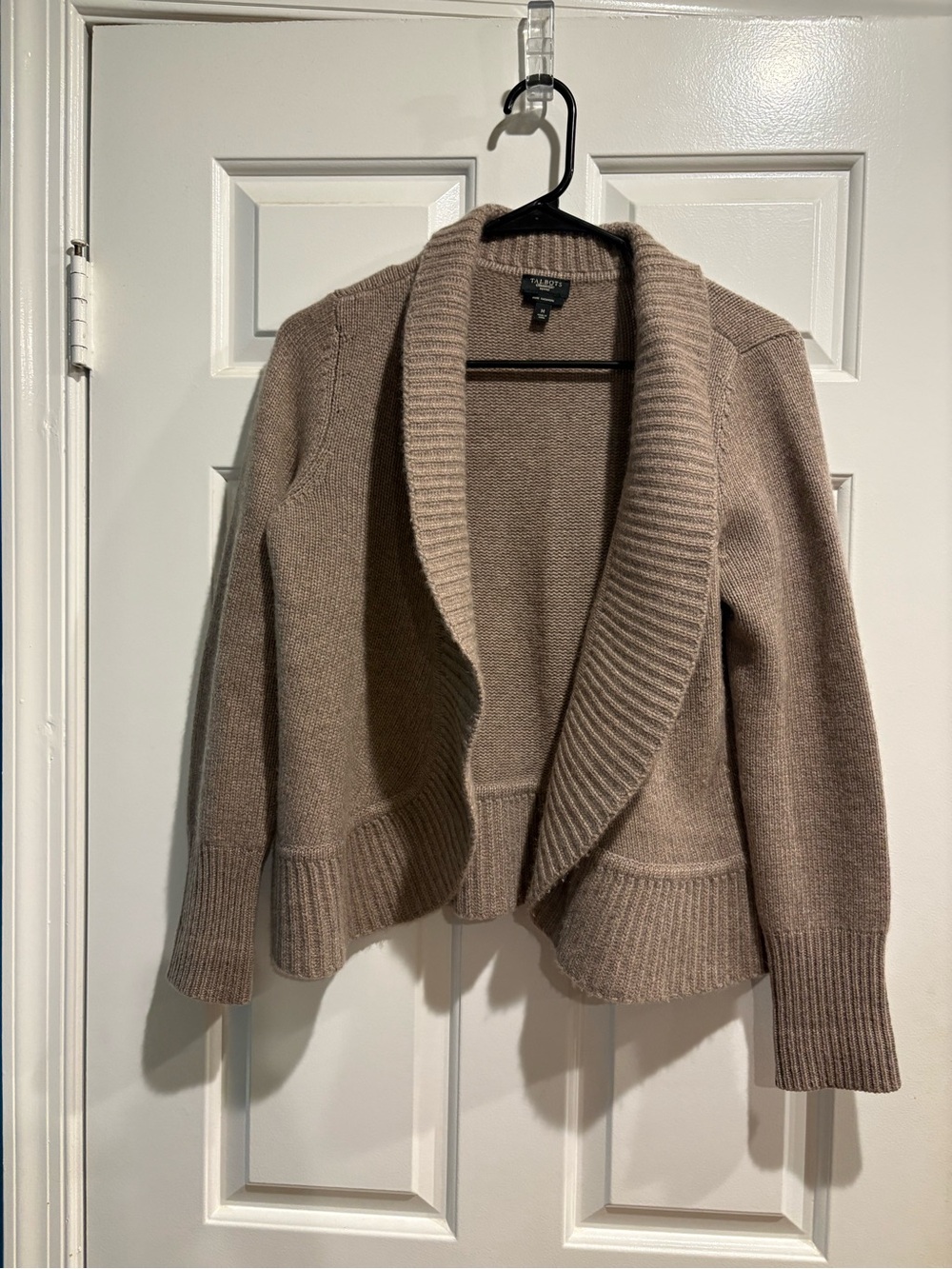 Talbots cashmere open cardigan sweater shawl collar beige sz MP
